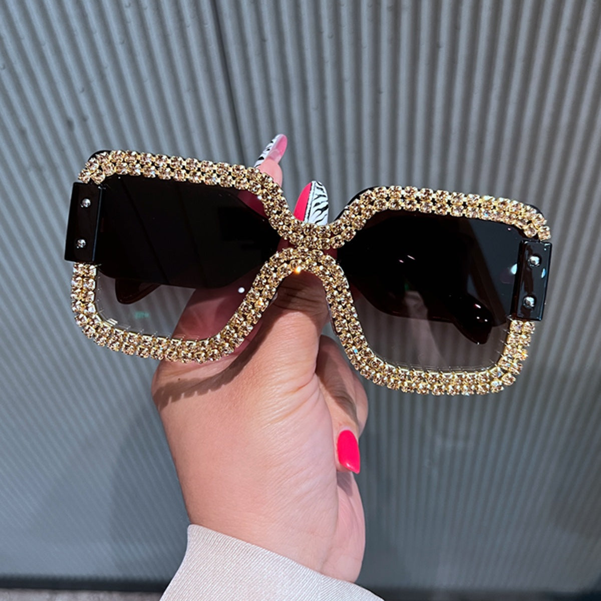 Trendy punk glasses square diamond