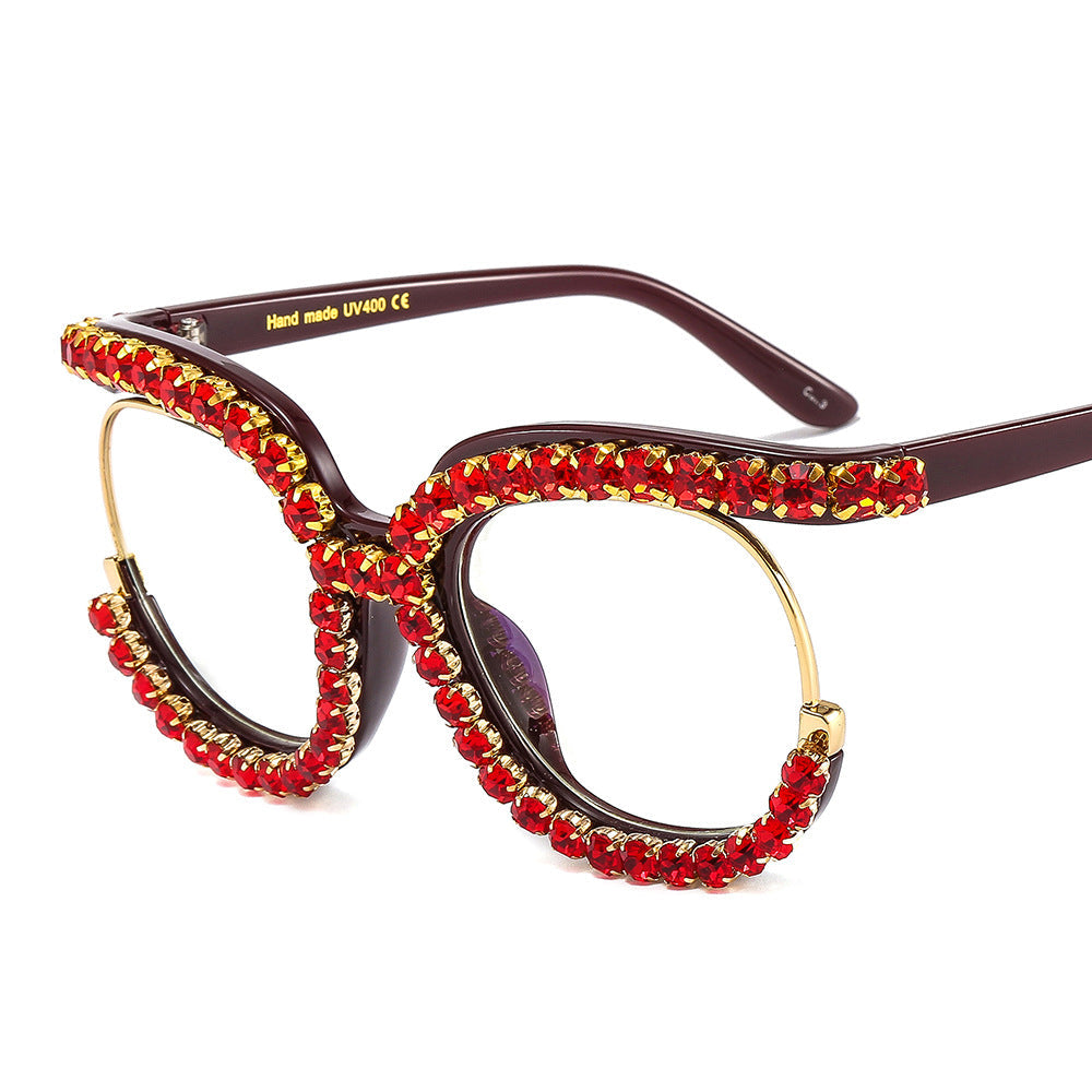 Trendy punk glasses half-frame diamond uv protection