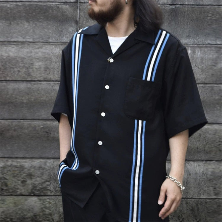 GUILTYPARTIES TIGER Shirts 24SS TWO TONE Striped webbing color matching Hawaiian short-sleeved shirt