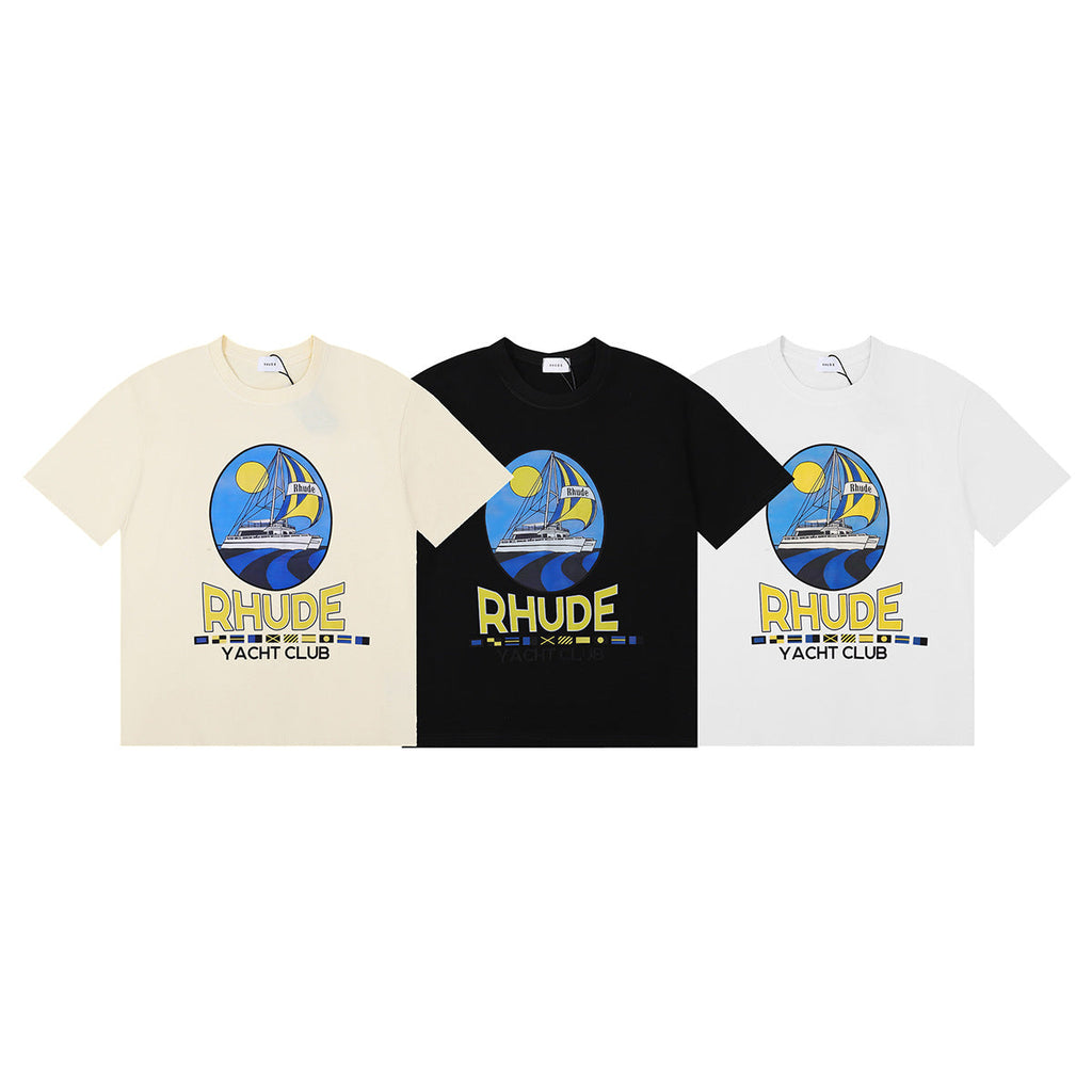 Rhude T Shirt Sailing Letter Coconut Logo Short Sleeve T-Shirt