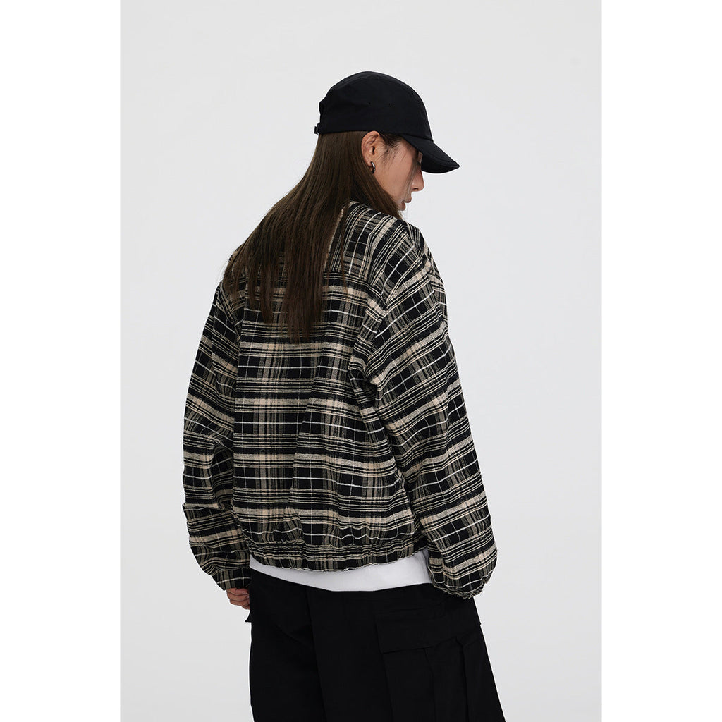 Unisex Jacket Vintage Plaid Coat Men's and Women's Loose Cargo Jacket