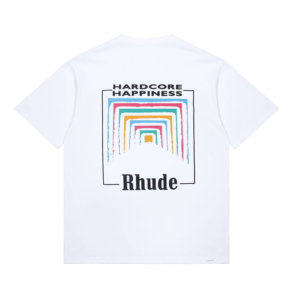 Rhude T Shirt Rainbow Square Circle Printed Short Sleeve T-Shirt