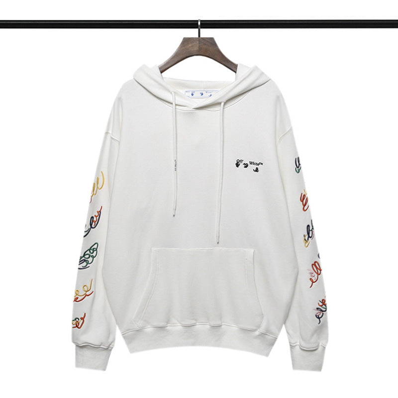 OW  hoodie creative color curved embroidered arrow hooded