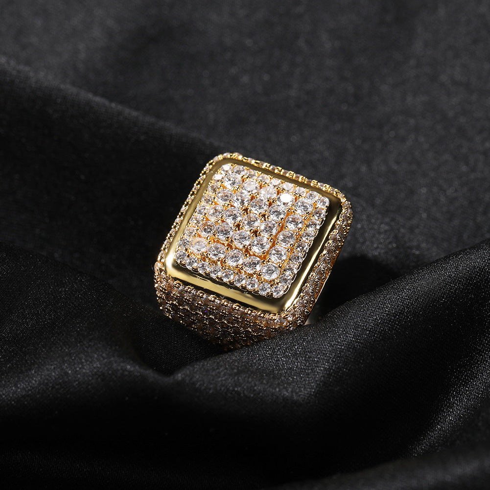 Rings Hip Hop Vintage Large Square Ring Copper with Zircon Spectrum St. Valentine's