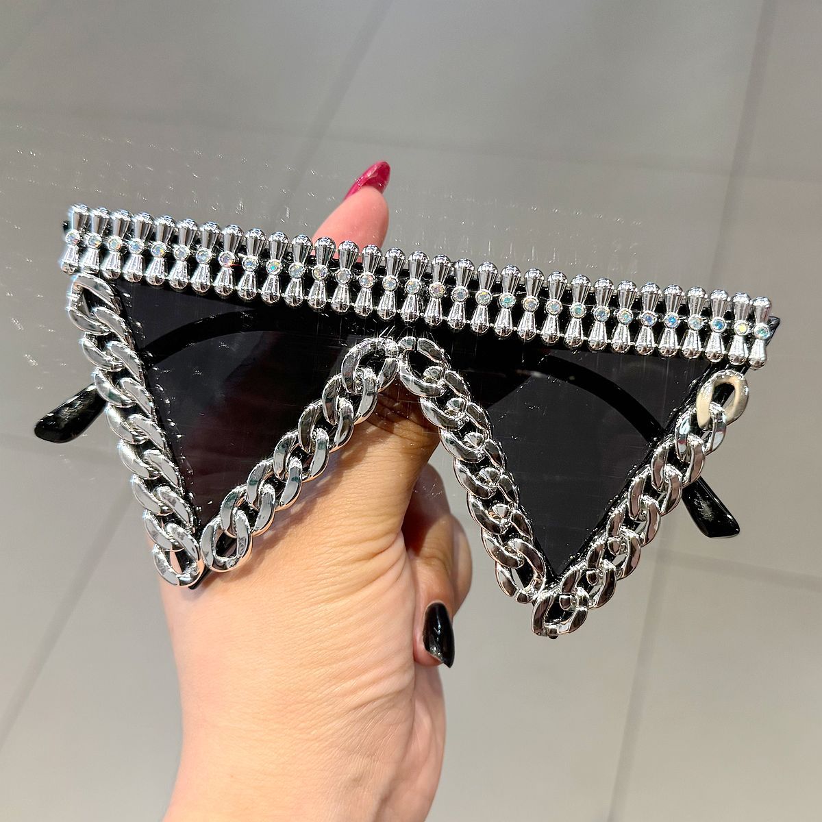 Trendy punk glasses triangle chain retro