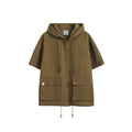 Unisex Jacket Summer Workwear with Pocket Jacket Loose Short Sleeve Hooded Jacket