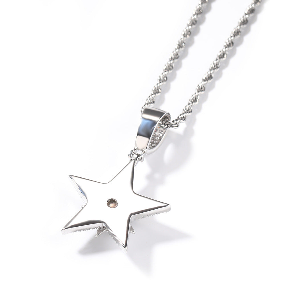Jewelry Hip Hop Diamond Swivel Pentagram Pendant Necklace Cannabis Royalty Spectrum St. Valentine's