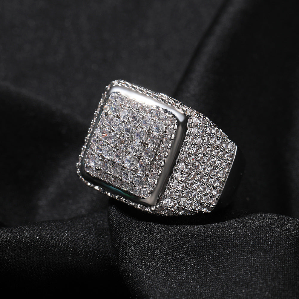 Rings Hip Hop Vintage Large Square Ring Copper with Zircon Spectrum St. Valentine's