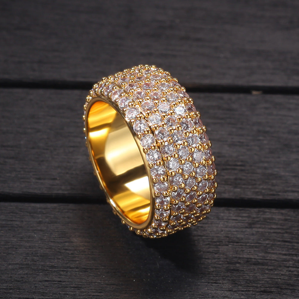 Rings Copper with Zirconium Five Rows Full Diamond Ring Hip Hop St. Valentine's Spectrum