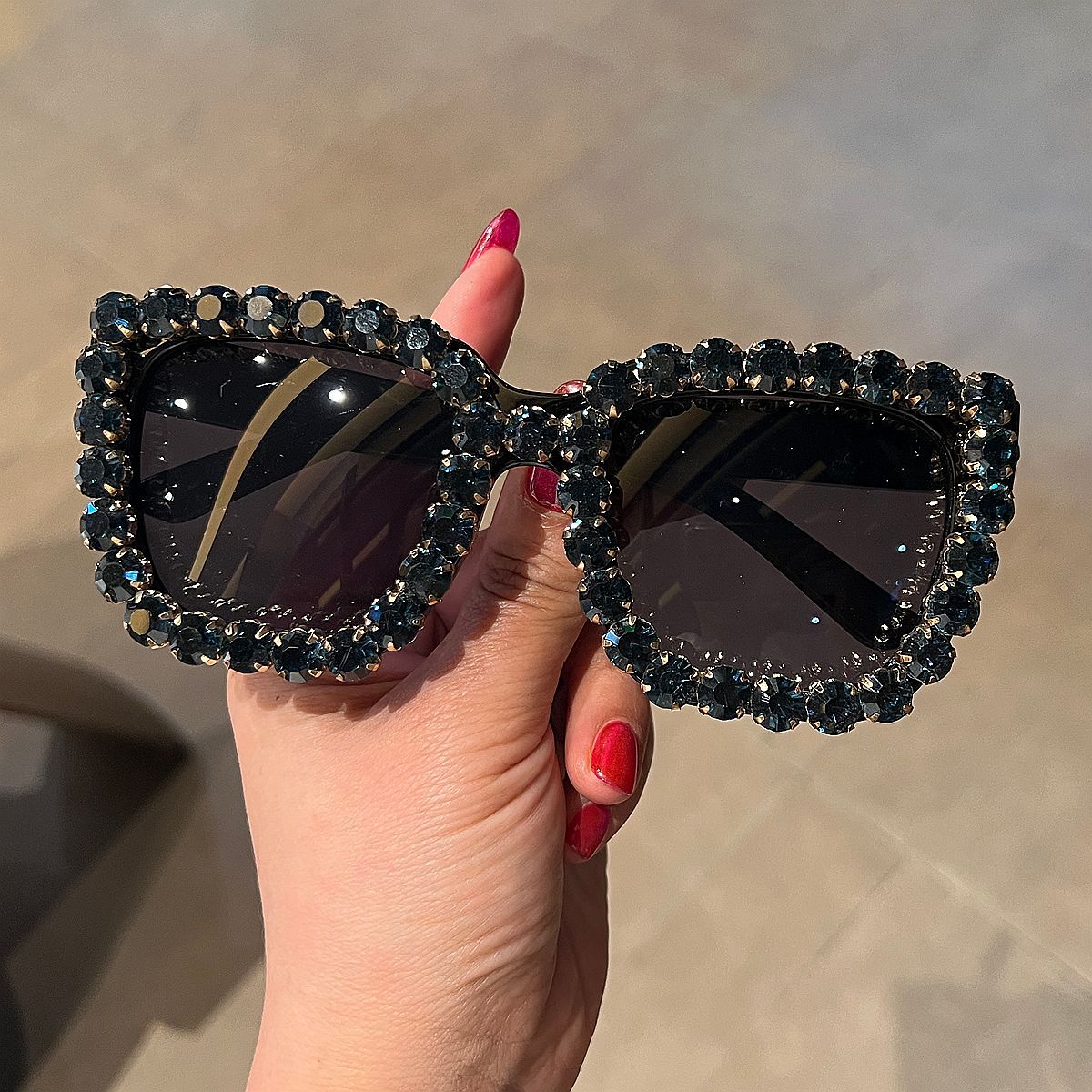 Trendy punk glasses diamond retro uv protection
