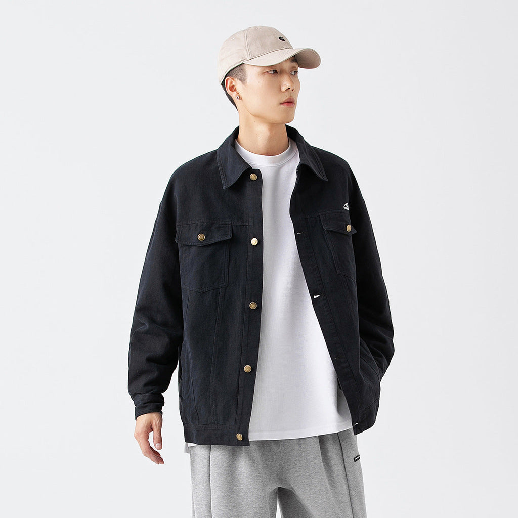 Unisex Jacket Retro Overalls Style Jacket Men's Large Loose Pockets Turn-down Collar Coat