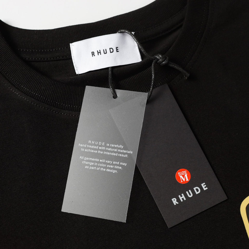 Rhude T Shirt Striped Sunset Snow Mountain Print Short Sleeve T-Shirt