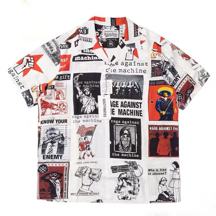 GUILTYPARTIES TIGER Shirts poster pattern, Cuban collar Hawaiian casual short-sleeved shirt for men and women