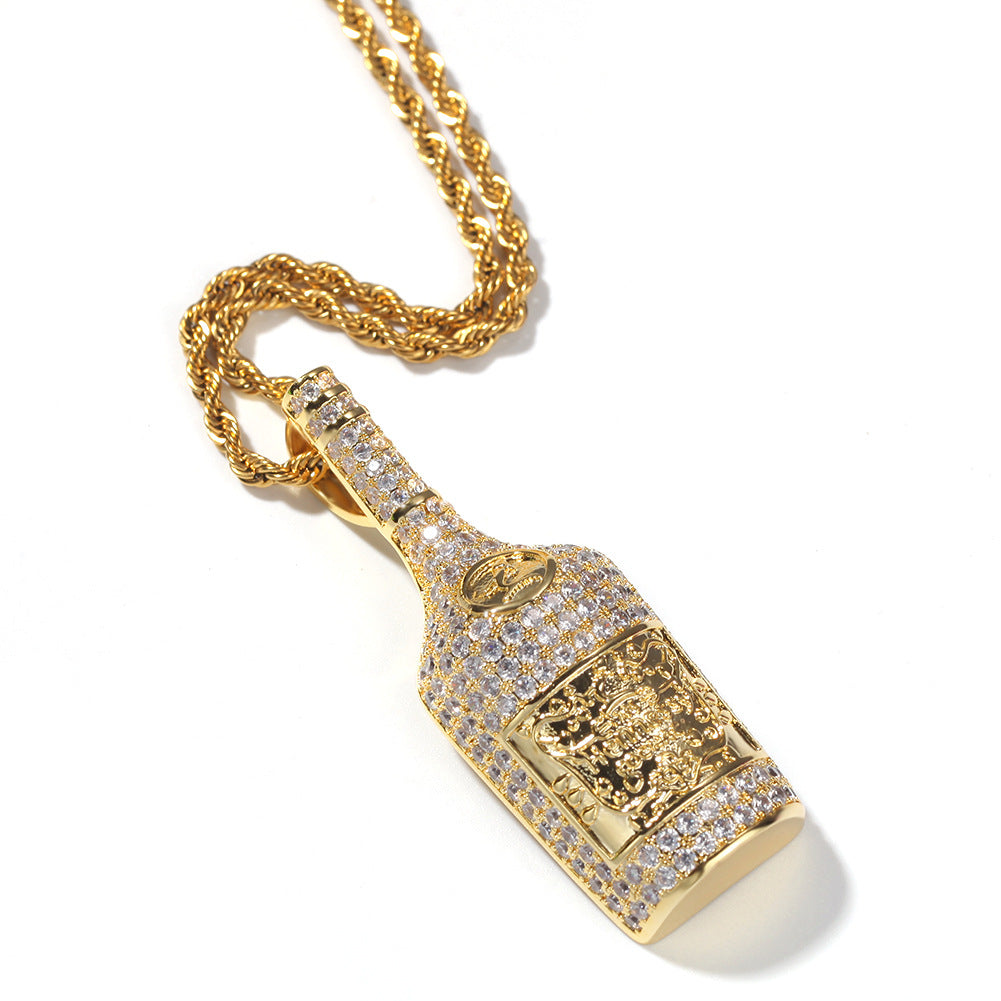 Jewelry Design Wine Bottle Pendant Fashion Copper with Zircon Jesus Pieces Far East