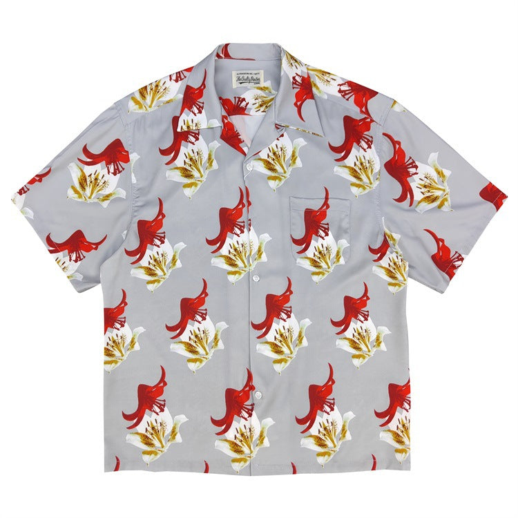 GUILTYPARTIES TIGER Shirts Limited Lily, Bird of Paradise Rayon Hawaiian Short Sleeve Shirt Men
