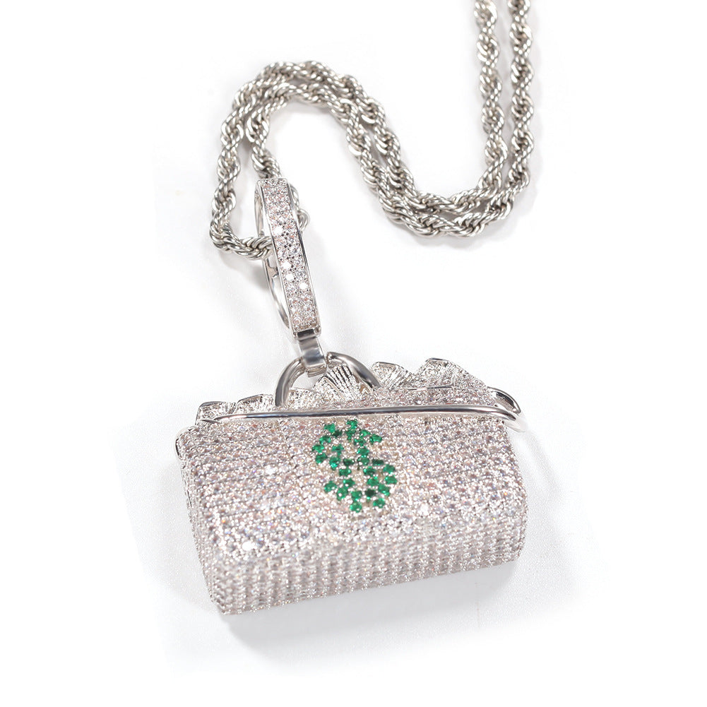 Jewelry Necklace Money Bag Pendant Street Wind Copper with Zircon Spectrum