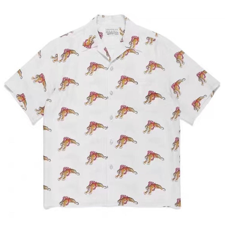 GUILTYPARTIES TIGER Shirts 22ss TIM LEHI Flame Tiger, Hawaiian Short Sleeve Shirt