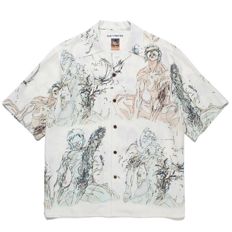 GUILTYPARTIES TIGER Shirts 23SS Ghost in the Shell joint print, Hawaiian short-sleeved shirt men