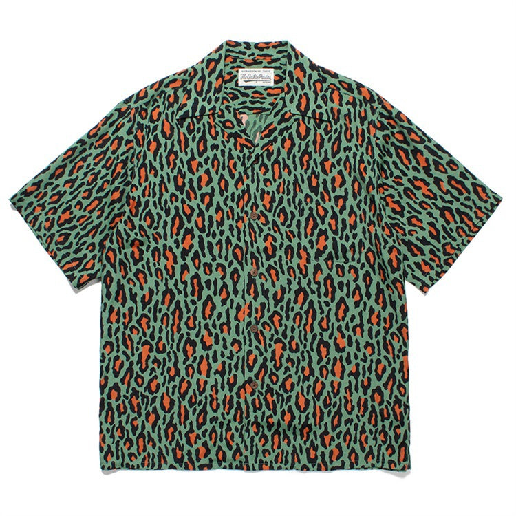 GUILTYPARTIES TIGER Shirts 23AW autumn and winter leopard print Hawaiian rayon short-sleeved shirt