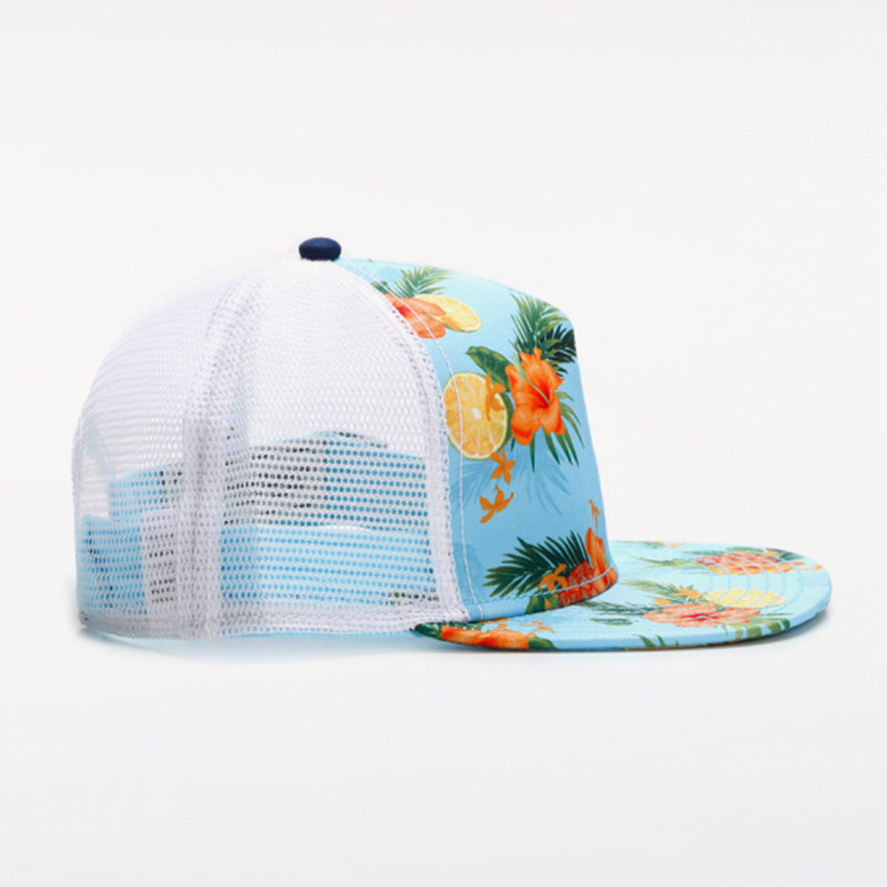 Trendy flat brimmed snapback hats summer mesh breathable sunshade adjustable