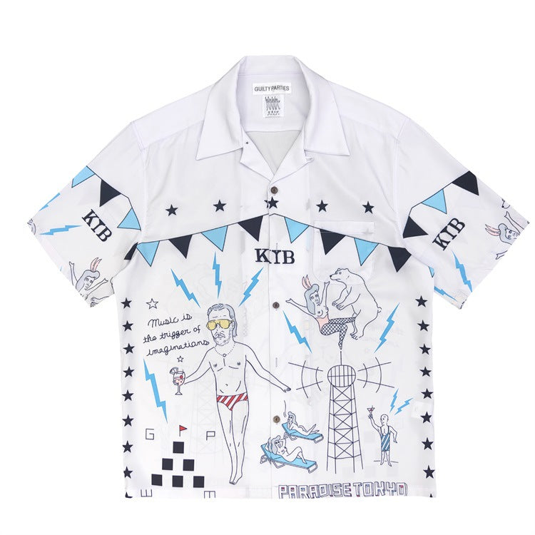 GUILTYPARTIES TIGER Shirts 24ss World Peace Series Theme, Hawaiian Short Sleeve Shirt Men