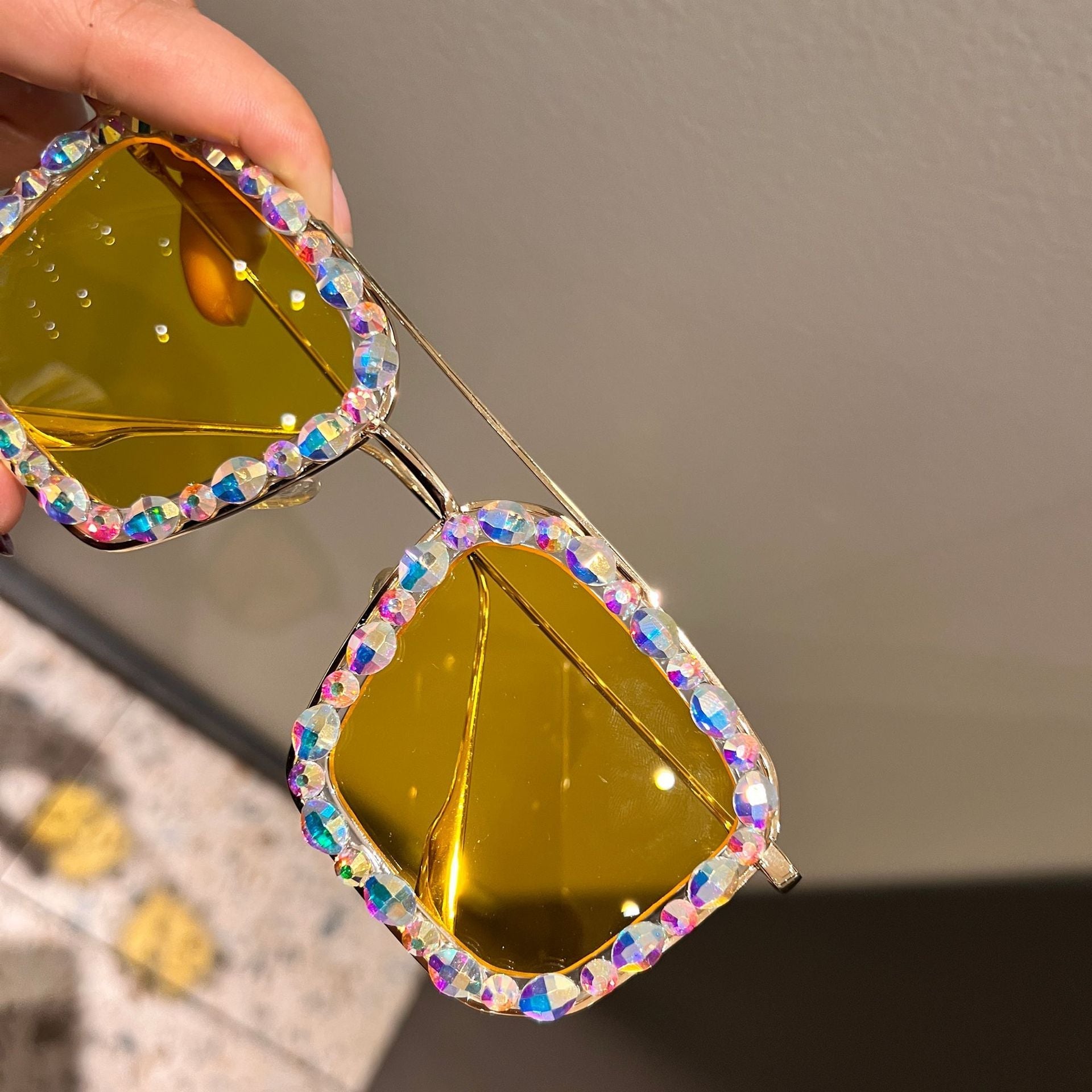 Trendy punk glasses double beam diamond