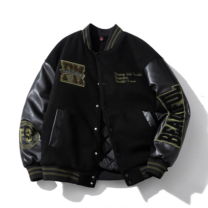 Men Vintage Jackets Motorcycle Jacket Padded Baseball Suit Embroidered Flight Suit Jacket
