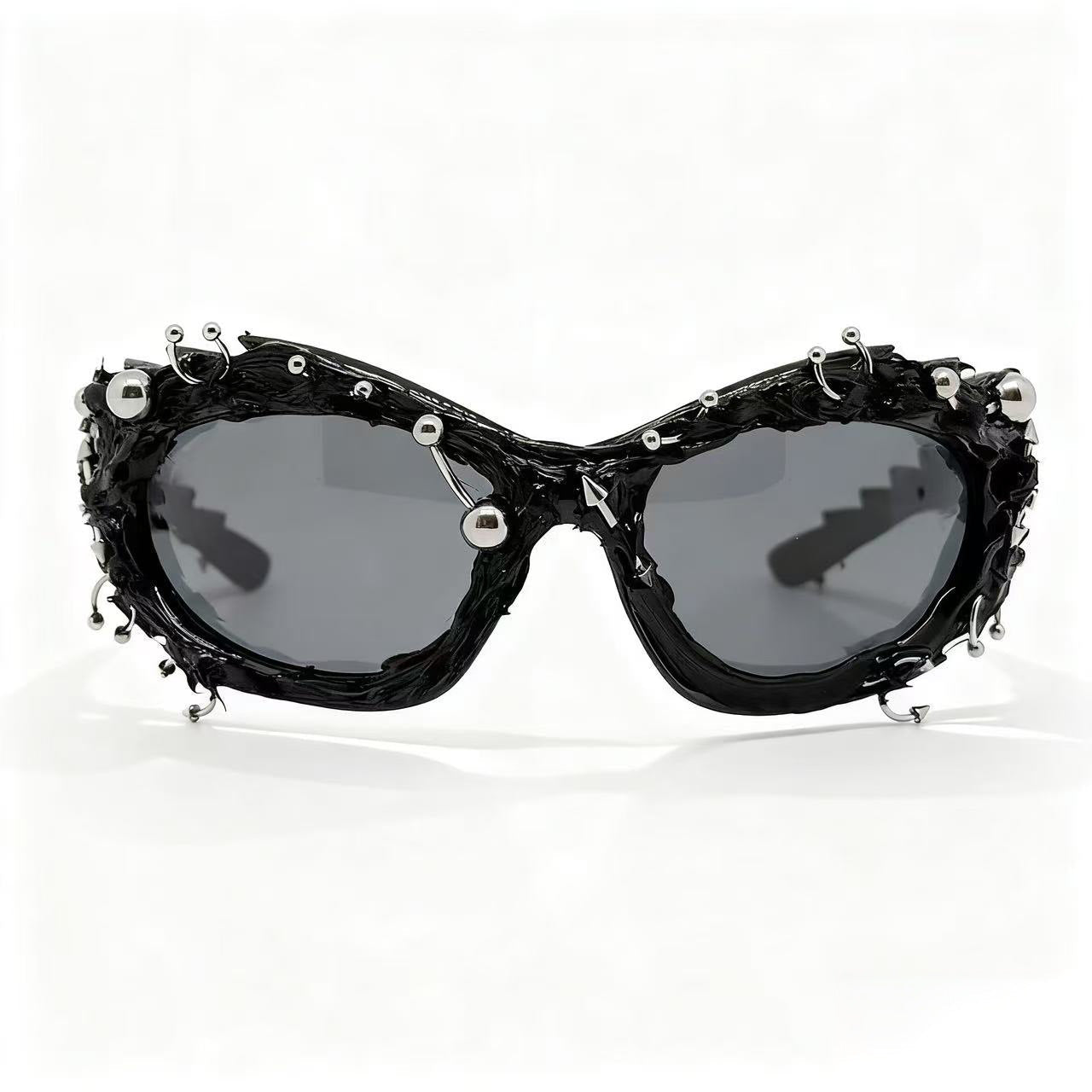 Trendy punk glasses dark asymmetrical frame
