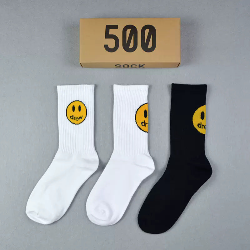 Men socks spring and summer drew smiley face