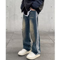 Men Jeans Retro Washed Distressed Loose Straight Jeans