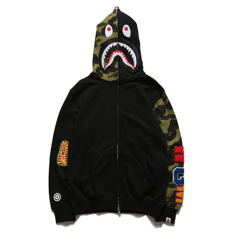 Bathing Ape Hoodie Splicing Camouflage Sweater Male Shark Autumn