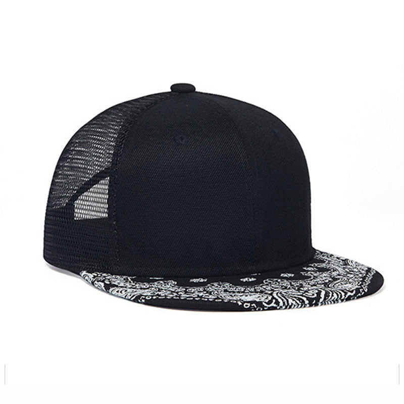 Trendy flat brimmed snapback hats breathable mesh