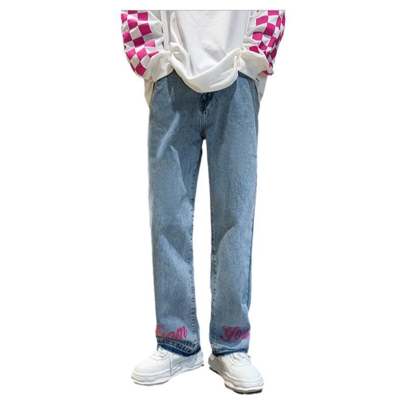 Men Jeans Straight-Leg Pants Loose Casual Spring and Autumn Denim Trousers Hip Hop