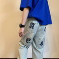 Men Jeans Embroidered Jeans Ripped Men's Summer Baggy Straight Trousers