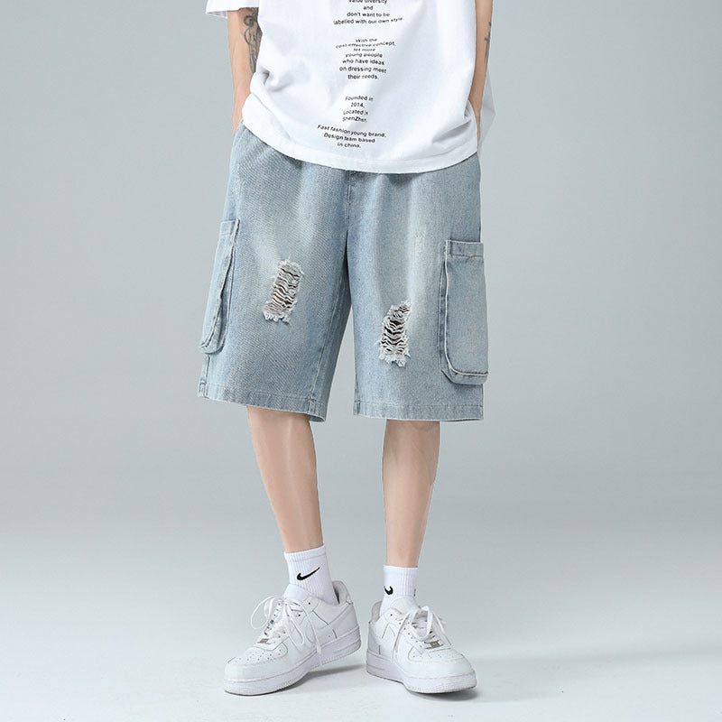 Men Jeans Ripped Denim Shorts Summer Overalls