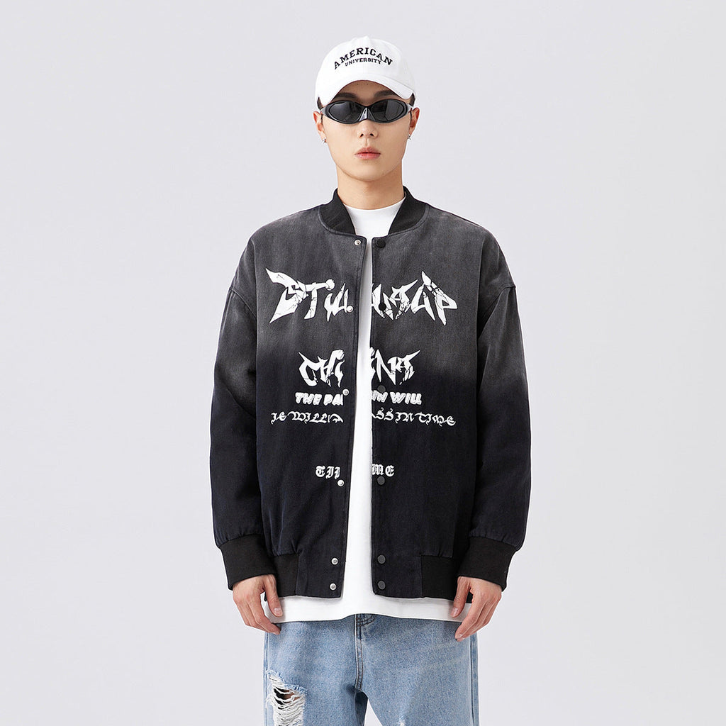 Unisex Jacket Men's and Women's Loose Casual Gradient Baseball Jacket