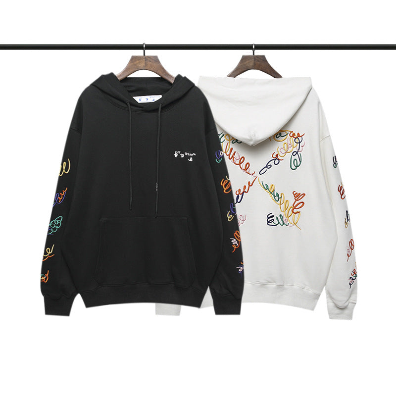 OW  hoodie creative color curved embroidered arrow hooded