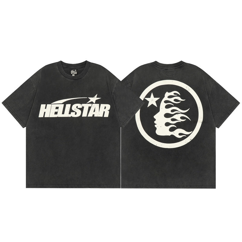 HS T Shirt Simple Distressed Star Portrait Printing Casual Loose