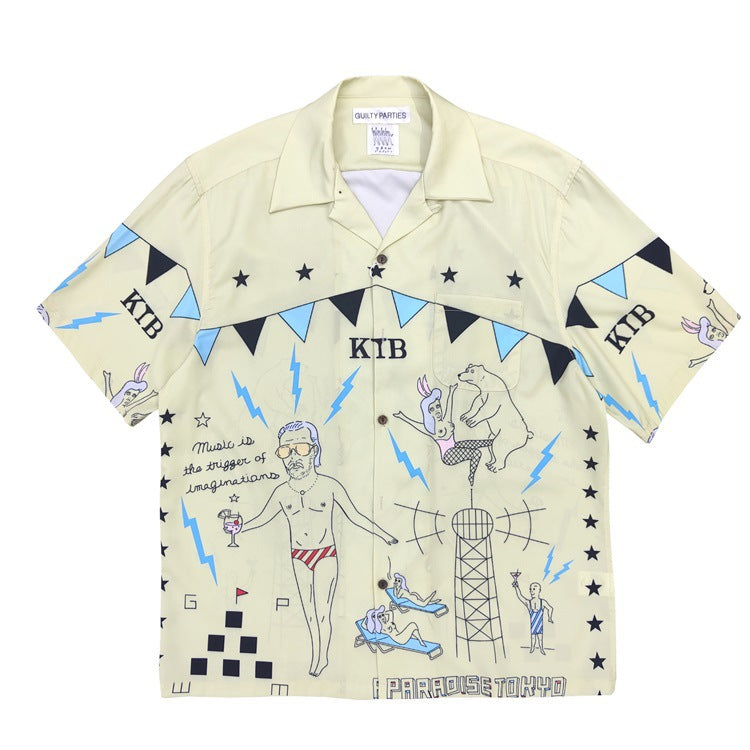 GUILTYPARTIES TIGER Shirts 24ss World Peace Series Theme, Hawaiian Short Sleeve Shirt Men