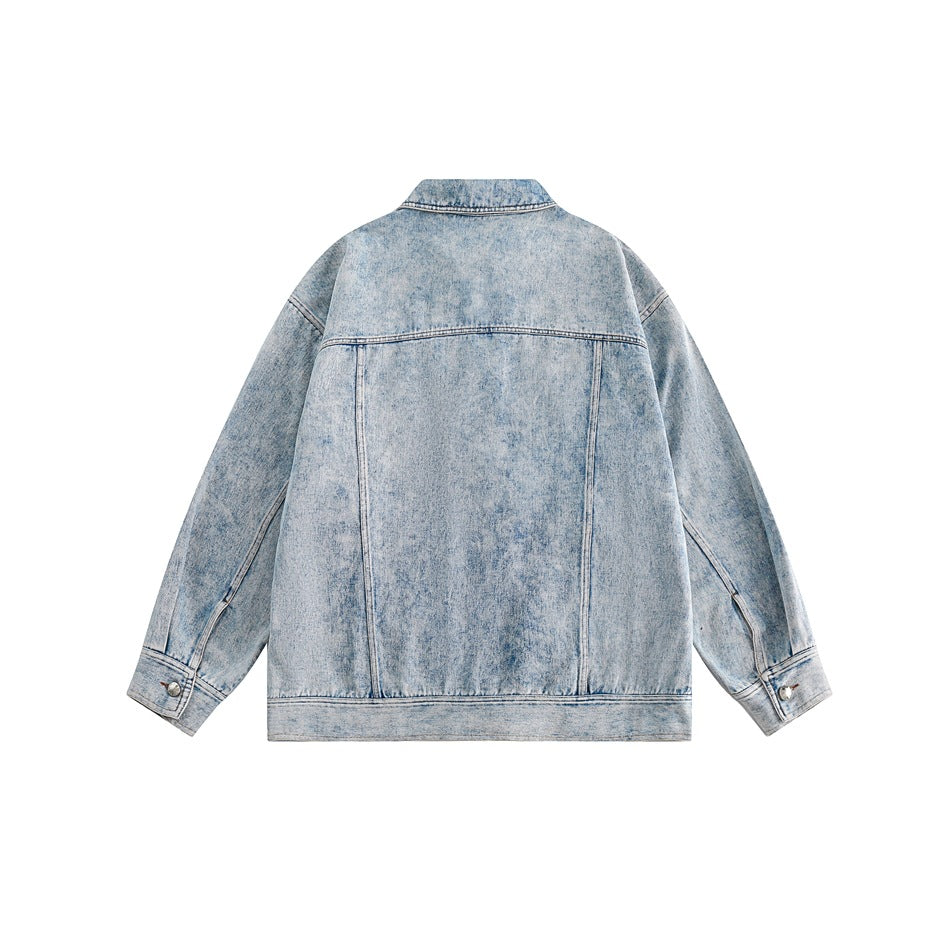 Unisex Jacket Vintage Paisley Stitching Washed Denim Jacket