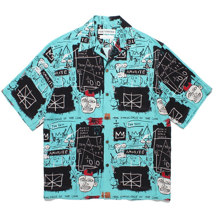 GUILTYPARTIES TIGER Shirts 24ss BASQUIAT, Graffiti Hawaiian Short Sleeve Shirt