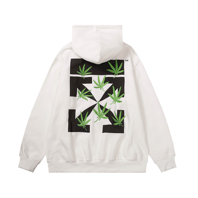 OW hoodie plant leaf arrow pattern fleece hooded