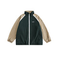 Unisex Jacket Retro Patchwork Contrast Color Loose Stand Collar Coat