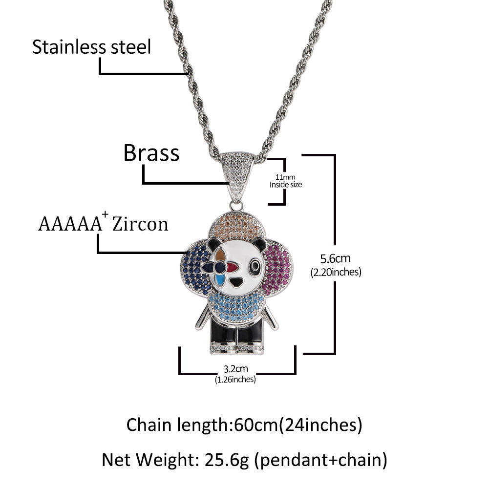 Jewelry Donkey Flower Pendant Shine Micro Zircon Male Female Animal Spectrum Far East