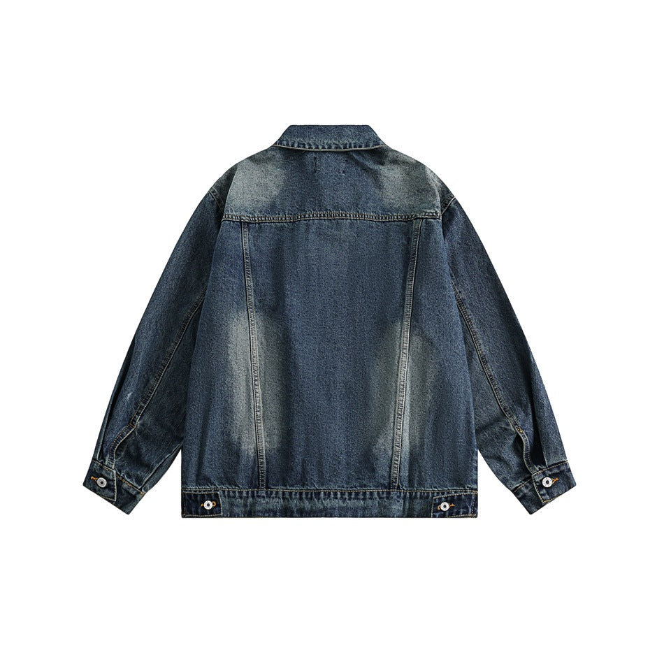 Unisex Jacket Retro Washed Workwear Denim Jacket Loose Denim Jacket