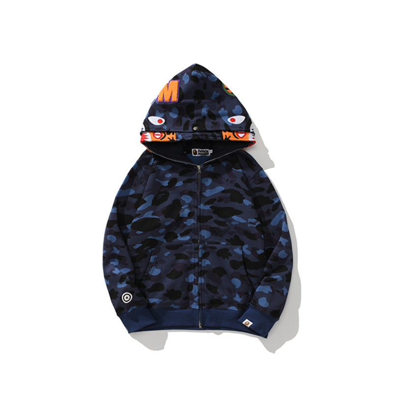 Ape Hoodie Double Hat Tiger Head Sweater Men's Cardigan