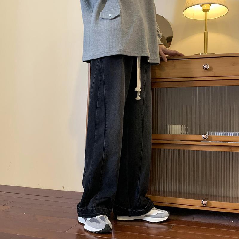 Men Jeans Washed-out Vintage Jeans Autumn Hiphop Loose-Fitting Wide-Leg Trousers