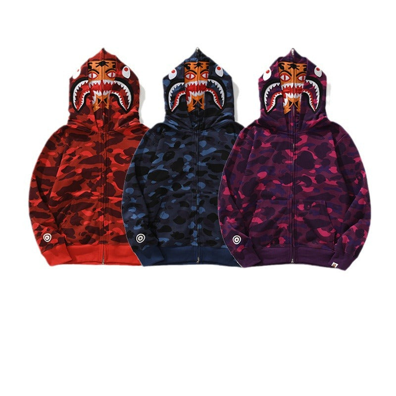 Ape Hoodie Double Hat Tiger Head Sweater Men's Cardigan