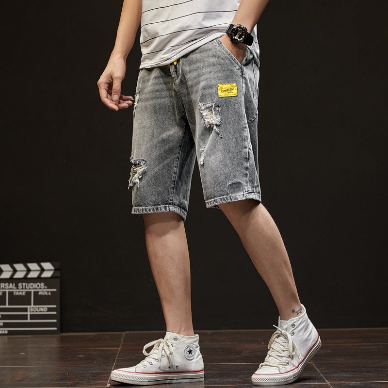 Men Jeans Denim Shorts Men's Summer Loose Straight Shorts