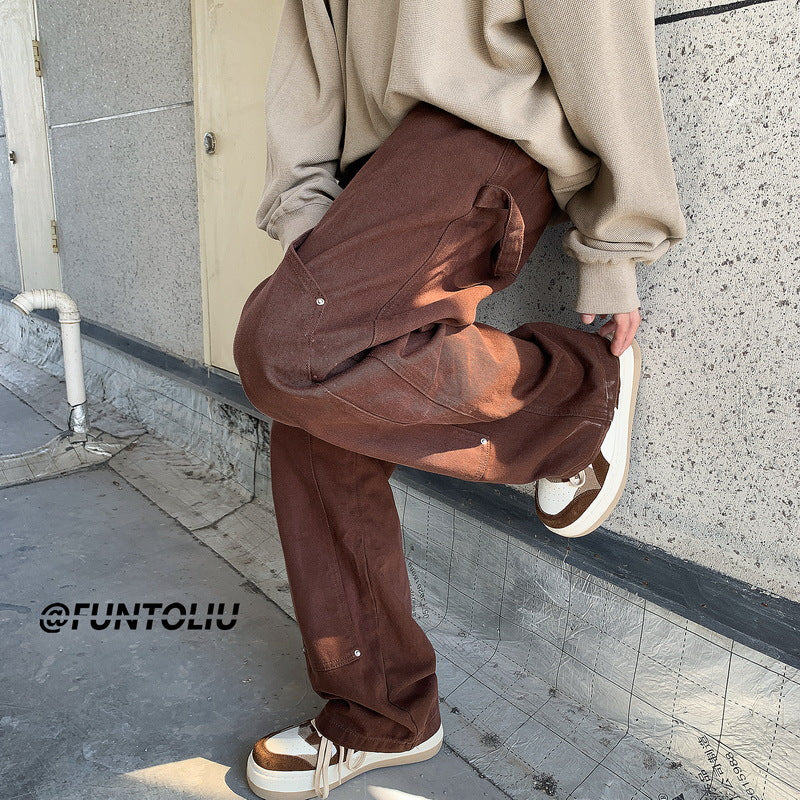 Men Jeans Overalls Loose Straight Casual Trousers